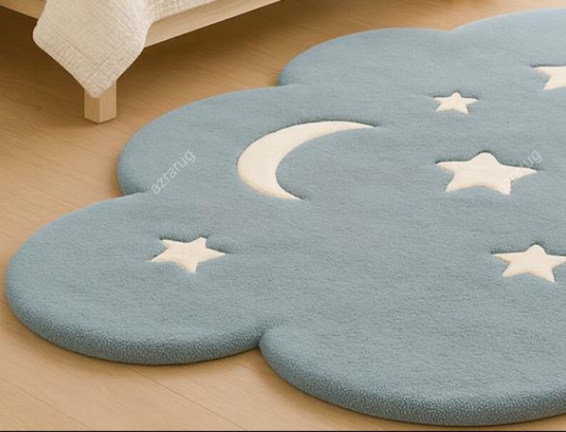 Cloud Shape Rug Cloud Shaped Nursery Rug • Blue Moon & Stars Kids Carpet - Etsy