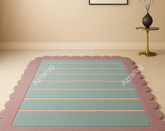Hand Tufted Scalloped Pastel High Low Rug,Nursery Area Rug, Modern Kids Room Carpet,
