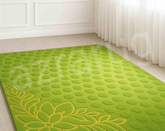 Green Floral Area Rugs, Modern Textured Rug, Hand Tufted Wool Carpet,Custom Size Rugs