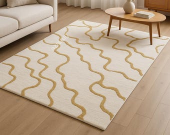Golden Wave Harmony – Hand Tufted Modern Rug for Luxury Living Room