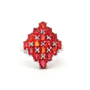 Anillo de zafiro naranja, plata 925, anillo ovalado con gema, chapado en rodio, apilable, alianza de boda, regalo para ella, joyería fina.