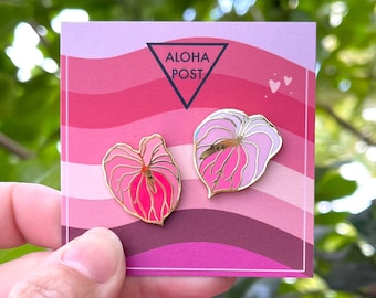 Pua Pair - PUA HAKA (ANTHURIUM) (~Rose/Pinks~)- Hard Enamel Pin Pair - 2 Lapel Pins