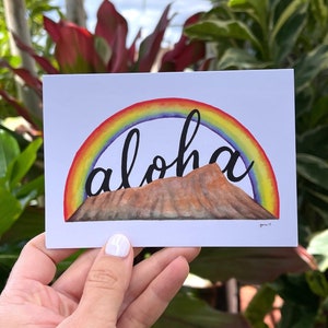 Aloha Ānuenue Lē'ahi aquarel kaart-lokale Hawaii wenskaart