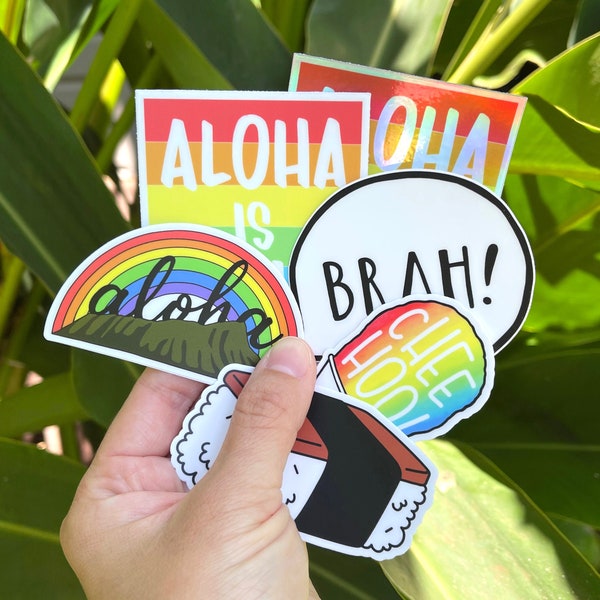 Local Kine Stickers - BRAH - Aloha Is Aloha - Spam Musubi - Chee Hoo Shave Ice - Aloha Rainbow Over Leahi