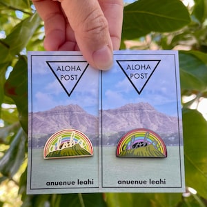 Aloha Anuenue Over Leahi - Hard Enamel Pin - Lapel Pin (Black OR Gold Metal)