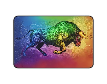 Rainbow Geometric Bull Desk Mat | Colorful Charging Mousepad Surface
