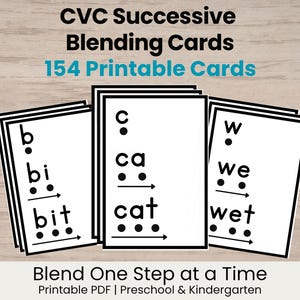 CVC Insertive Blending Cards - Die Wissenschaft des Lesens Phonics Karteikarten, Alphabetisierungspraktiken für Vorschule und Kindergarten (druckbarer Download)