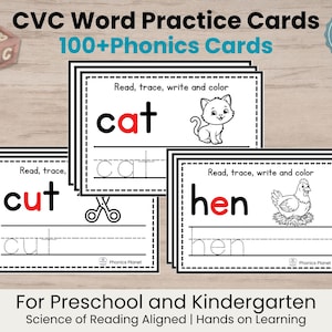 CVC Word Practice Cards | Phonics, Reading, Tracing (Digital Download)