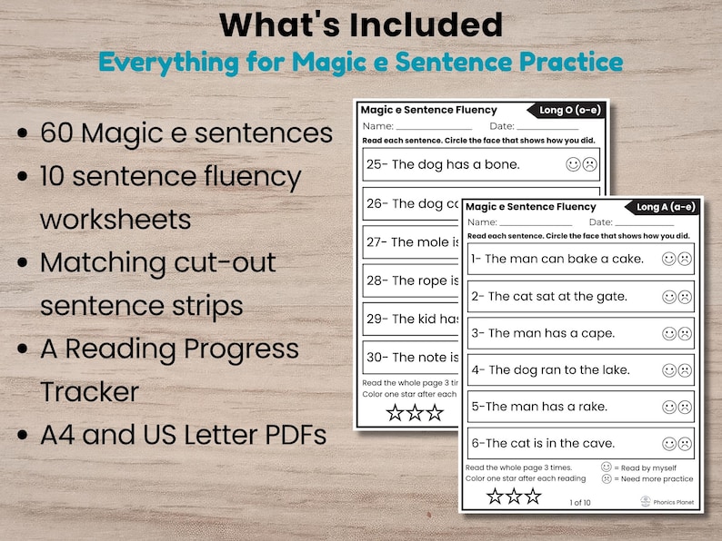 Magic E Sentence Fluency Worksheets | 60 Cvce Phonics Sentences ...