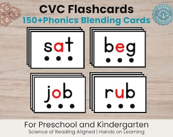 CVC Word Families Flashcards |Short Vowels |Science of Reading |Phonics Blending Cards |Preschool & kindergarten Literacy (Digital Download)