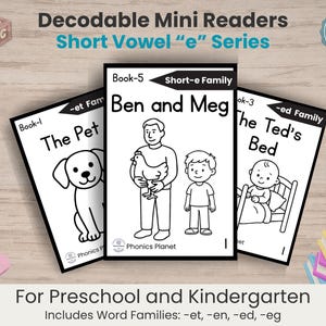 Short - e CVC Decodable Readers | One Page Foldable Phonics Mini Books| Science of Reading |Kindergarten No Prep Printable Word Families PDF