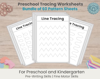 Hojas de trabajo de trazo para preescolar, habilidades motoras finas, 60 ejercicios de preescritura, preparación para la escritura a mano en el jardín de infancia, descarga imprimible.