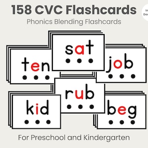 CVCフラッシュカード | 158枚のフォニックスカード | フォニックスの指導 | 就学前学習 | 読書教材 | デジタルダウンロード