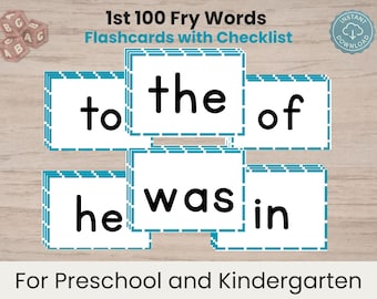 1st 100 Fry Words Sight Word Flashcards & Checklist, Dlotch words | Preschool and Kindergarten Printable, Early Reading, Digital PDF