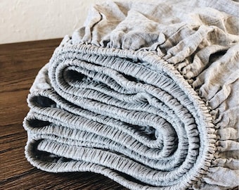 Stonewashed Linen Fitted Sheet, Natural Bedding, Custom Size