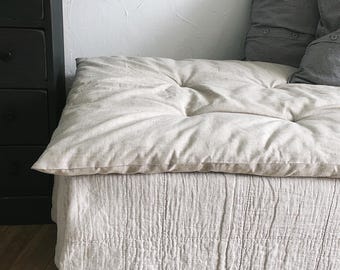 100% Organic Linen Sofa Cover, Quilted Throw Blanket, Custom Size Available