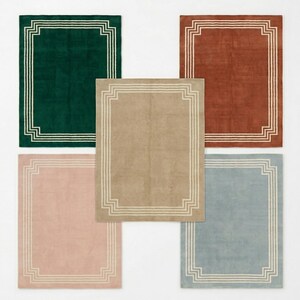 Alfombra moderna de lana con borde azul, alfombra tradicional minimalista con marco plano, decoración de lujo para el hogar.