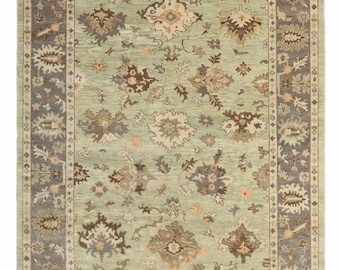 8x10 Sage Green Oushak | Hand Knotted Pastel Vintage Inspired Rug