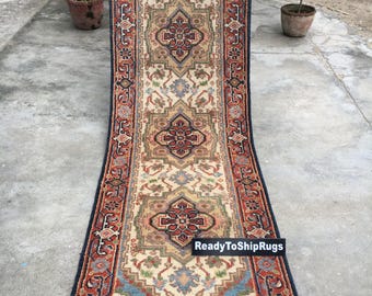 2,80m Läufer Handgeknüpft | Petrol Rost Tribal Boho | Teppich aus Wollwalk