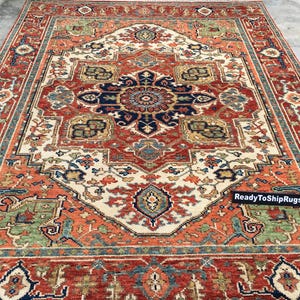 Beige Heriz Hand Knotted Rug | Rust Medallion Persian Style Vintage Rug |Made to Order image 6