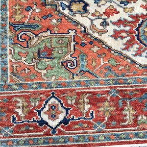 Beige Heriz Hand Knotted Rug | Rust Medallion Persian Style Vintage Rug |Made to Order image 11