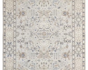 8x10 Beige Fine Oushak Rug Handmade Farmhouse Wool Rug