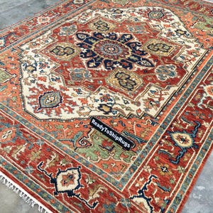 Beige Heriz Hand Knotted Rug | Rust Medallion Persian Style Vintage Rug |Made to Order image 13