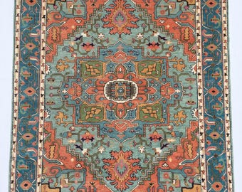 8x10 Hand Knotted Wool Rug, Light Blue Traditional Medallion Area Rug