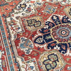 Beige Heriz Hand Knotted Rug | Rust Medallion Persian Style Vintage Rug |Made to Order image 10
