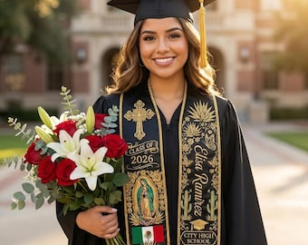 Personalized Mexican Graduation Stole, Mexican Flag Graduation Sash 2026, Mexico Pattern Stole, Custom Name & School Senior Graduation Gift