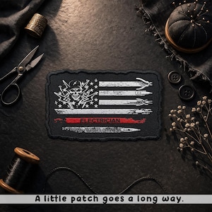 Electrician Flag Patch, Skull Embroidered Iron On Patch, Lineman Worker Patch Applique for Jacket Backpack Gift