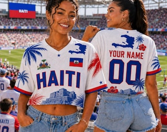 Custom Haiti Soccer Crop Top Jersey, Personalized Haiti Soccer Jersey Crop Tee, Festival Shirt, Football Fan, Custom Haiti Jersey Shirt