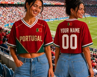 Custom Portugal Soccer Crop Top Jersey, Personalized Portugal Soccer Jersey Crop Tee, Festival Shirt, Football Fan, Custom Portugal Jersey
