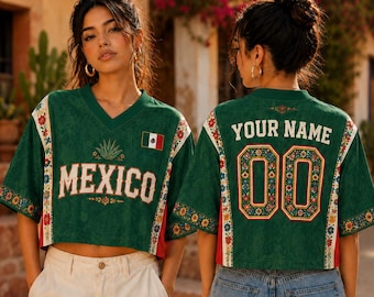 Personalized Mexico Soccer Crop Top Jersey, Mexico Jersey Crop Tee, Game Day Shirt, Football Fan, Mexico Jersey Shirt