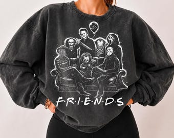 Horror Friends Halloween PNG, Vintage Slasher Killer Design, Spooky Horror Group Shirt Graphic, Dark Retro Halloween Sublimation Download