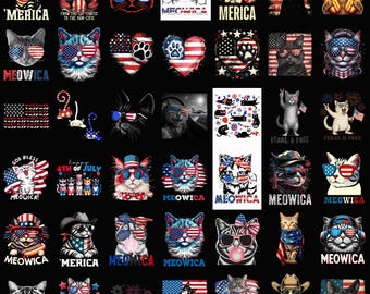4th of July Cat PNG Bundle Meowica Patriotic Cat USA Flag Funny Independence Day Shirt Sublimation PNG Download