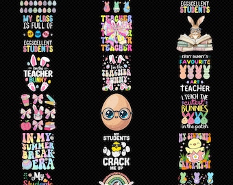 Paquete PNG de conejito de Pascua para profesor, descarga digital. Mi clase está llena de estudiantes entusiastas. Diseño de camiseta escolar para la época de las vacaciones de verano.