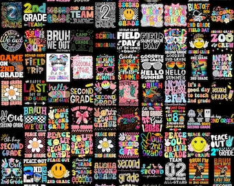 90 Second Grade PNG Bundle, 2nd Grade Teacher Designs, Field Day Last Day School Sublimation, Peace Out Second Grade Digital Download