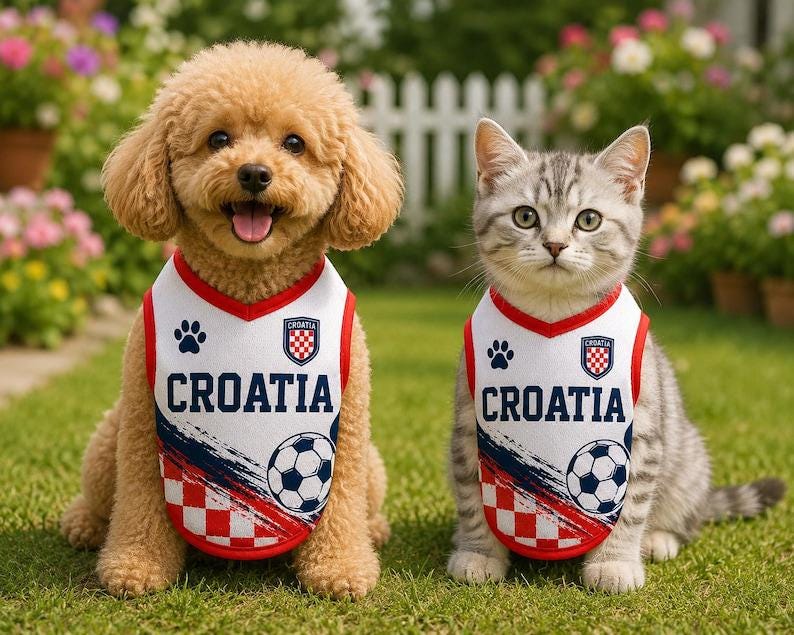 Personalized Croatia Print Mesh Pet Jersey, Custom Dog Cat Soccer Shirt, Name Number Football Outfit for Pets image 1