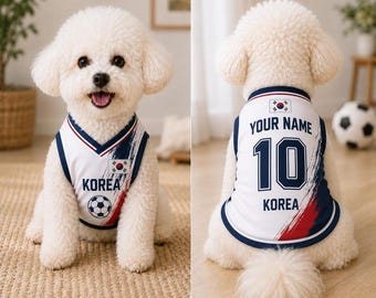 Personalized Korea Pet Soccer Jersey, Soccer Outfit for Dogs Cats, Korea Football Shirt Name Number, Cute Puppy Sportswear