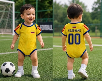 Personalized Colombia Baby Bodysuit, Custom Name Soccer Baby Outfit, Colombia Football Fan Gift, Newborn Sports Jersey Onesie