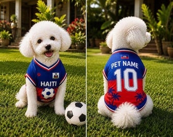 Personalized Haiti Pet Soccer Jersey, Soccer Outfit for Dogs Cats, Haiti Football Shirt Name Number, Cute Puppy Sportswear