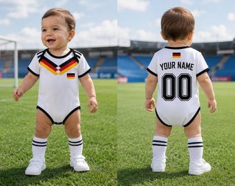 Personalized Germany Baby Bodysuit, Custom Name Soccer Baby Outfit, Germany Football Fan Gift, Newborn Sports Jersey Onesie