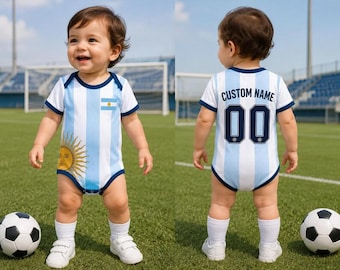 Personalized Argentina Baby Bodysuit, Custom Name Soccer Baby Outfit, Argentina Football Fan Gift, Newborn Sports Jersey Onesie