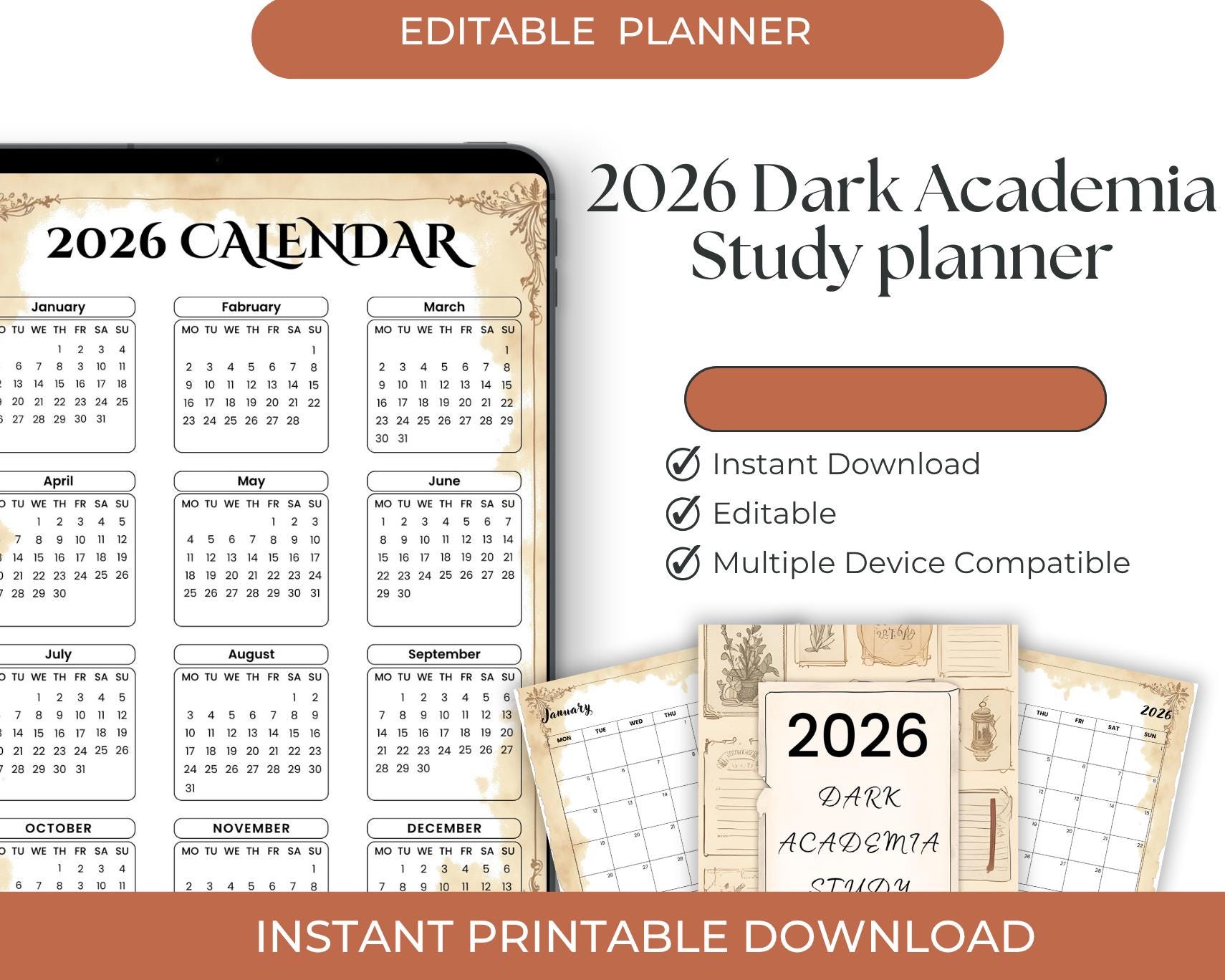 2026 Dark Academia Study Planner: Student Academic Organizer (digital ...
