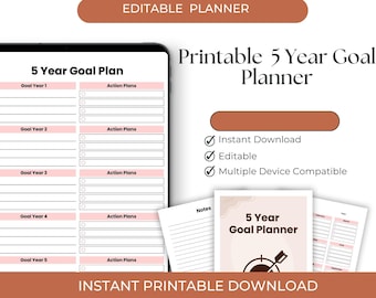 Planificador de objetivos a 5 años: Plantilla de visión a largo plazo (Descarga digital)
