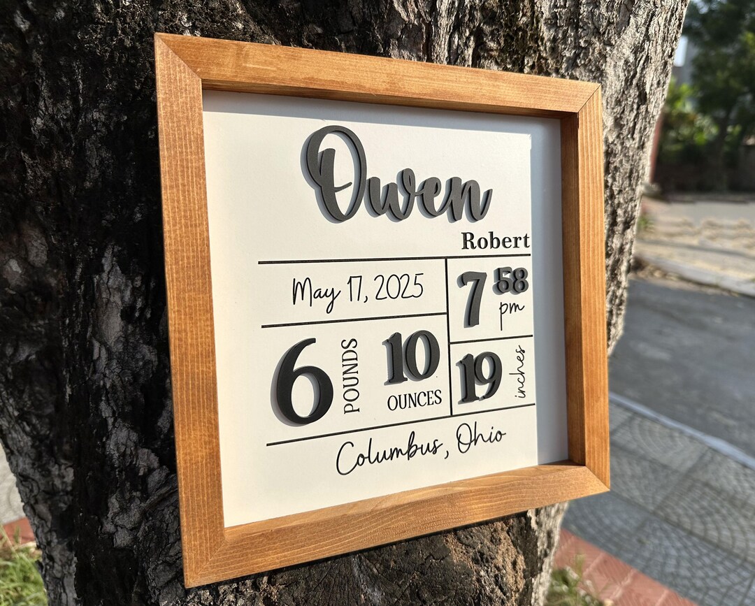 Personalized Birth Announcement Sign: Baby Stats Wood Frame - Etsy