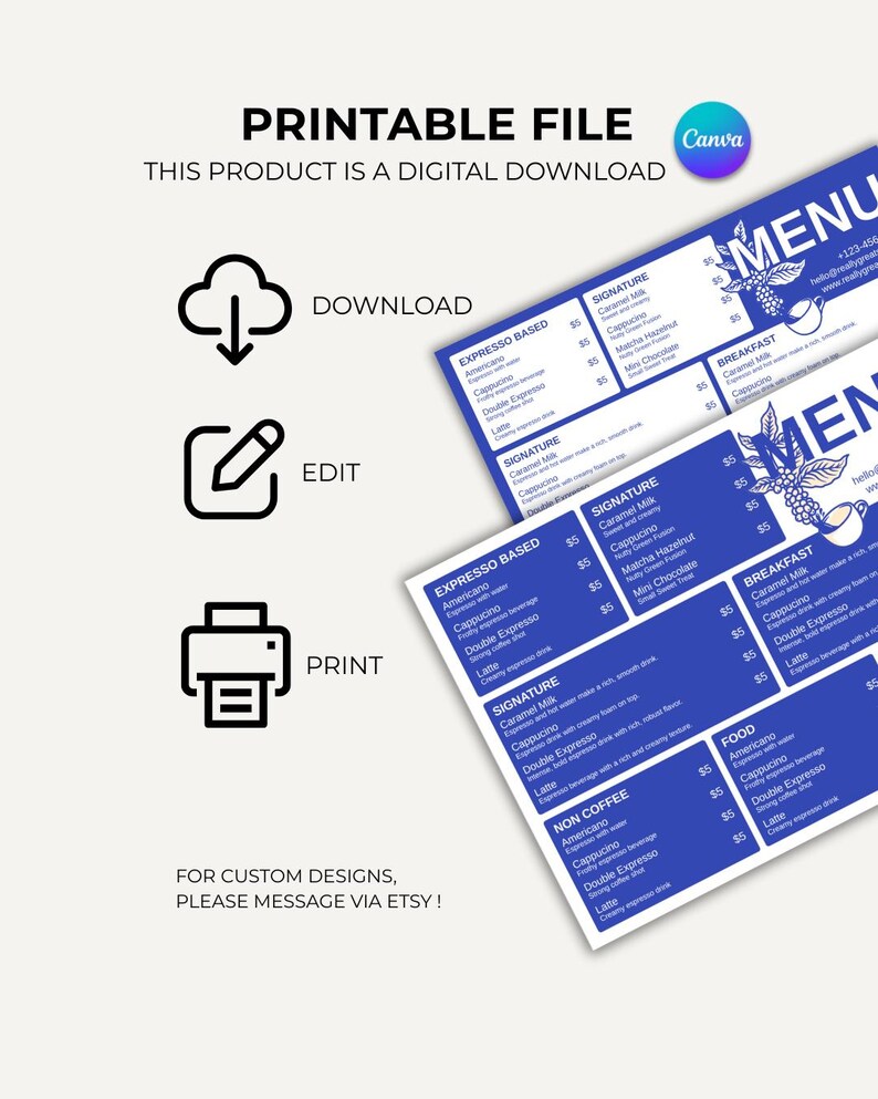 Editable Bar Menu Template Modern Cafe & Coffee Shop A4 Restaurant Menu ...