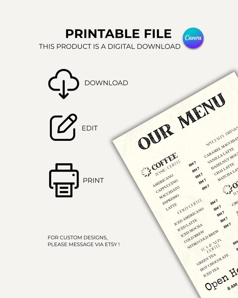 Editable Bar Menu Template | Printable Coffee Shop | Canva Menu Design ...