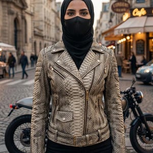 Damen Echtleder Bikerjacke | Handgefertigte Python Texture Lederjacken